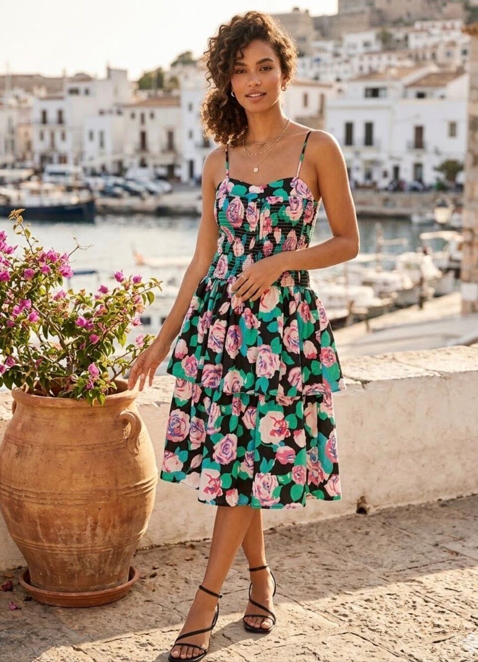 Vintage Floral Layered Ruffled Dress - Picture 1 of 7